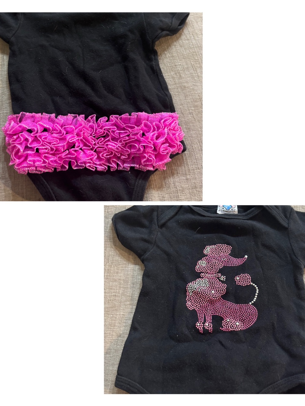 Glamajama Baby Girl 6-12M Rhinestone Poodle Ruffle Bum Black Bodysuit Y2K Style